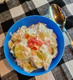 Creamy Cucumber Salad with Pickled Onions.